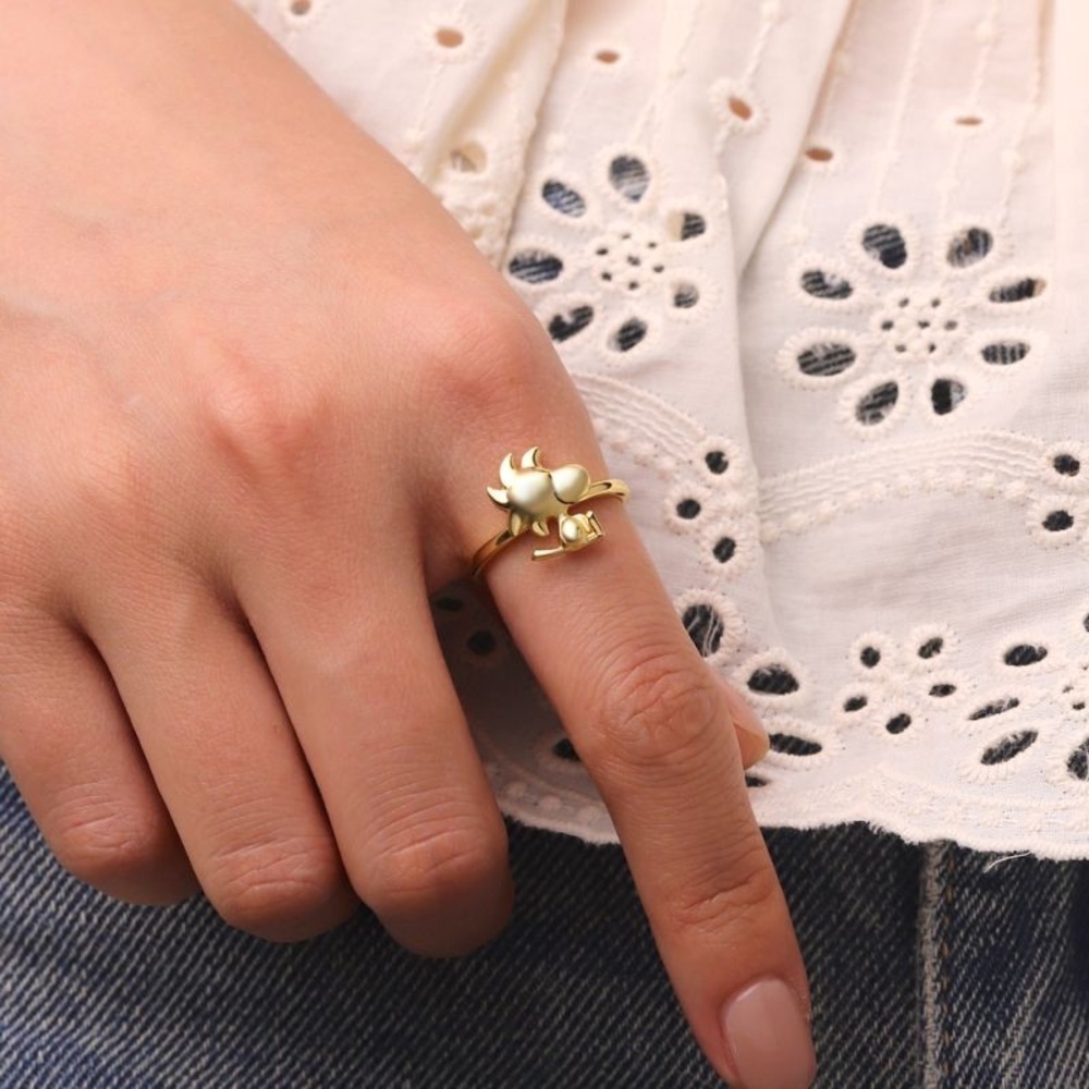 18K Gold Over Sterling Silver Peanuts Woodstock Ring Snoopy Bird Comic Character - Picture 2 of 6